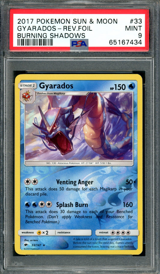 PSA 9 Gyarados Reverse Holo (33/147) [Burning Shadows]