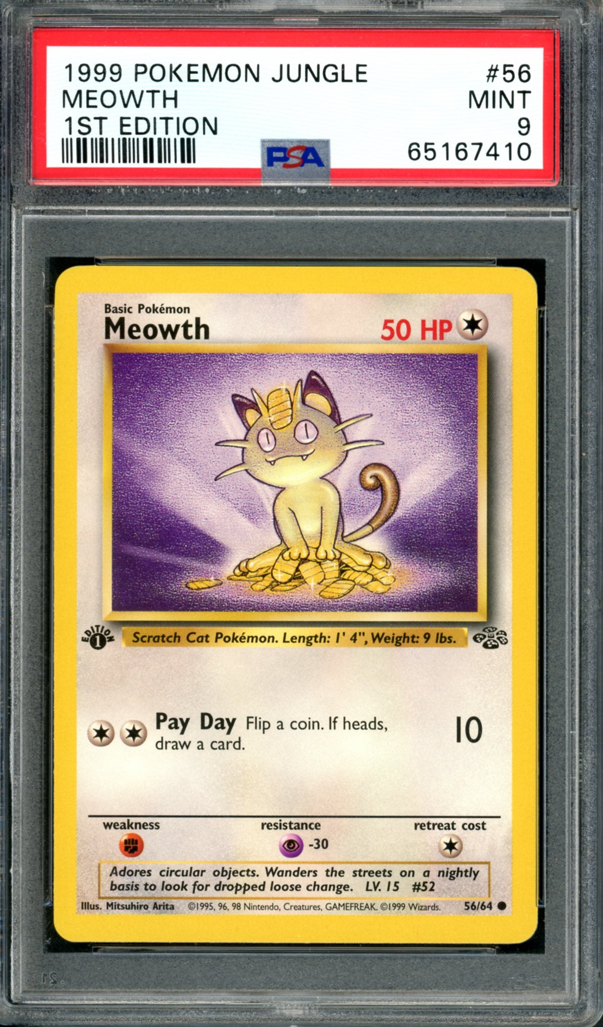 PSA 9 1st Edition Meowth (56/64) [Jungle]