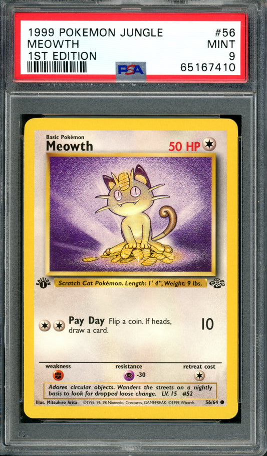 PSA 9 1st Edition Meowth (56/64) [Jungle]