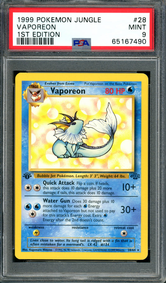 PSA 9 1st Edition Vaporeon (28/64) [Jungle]