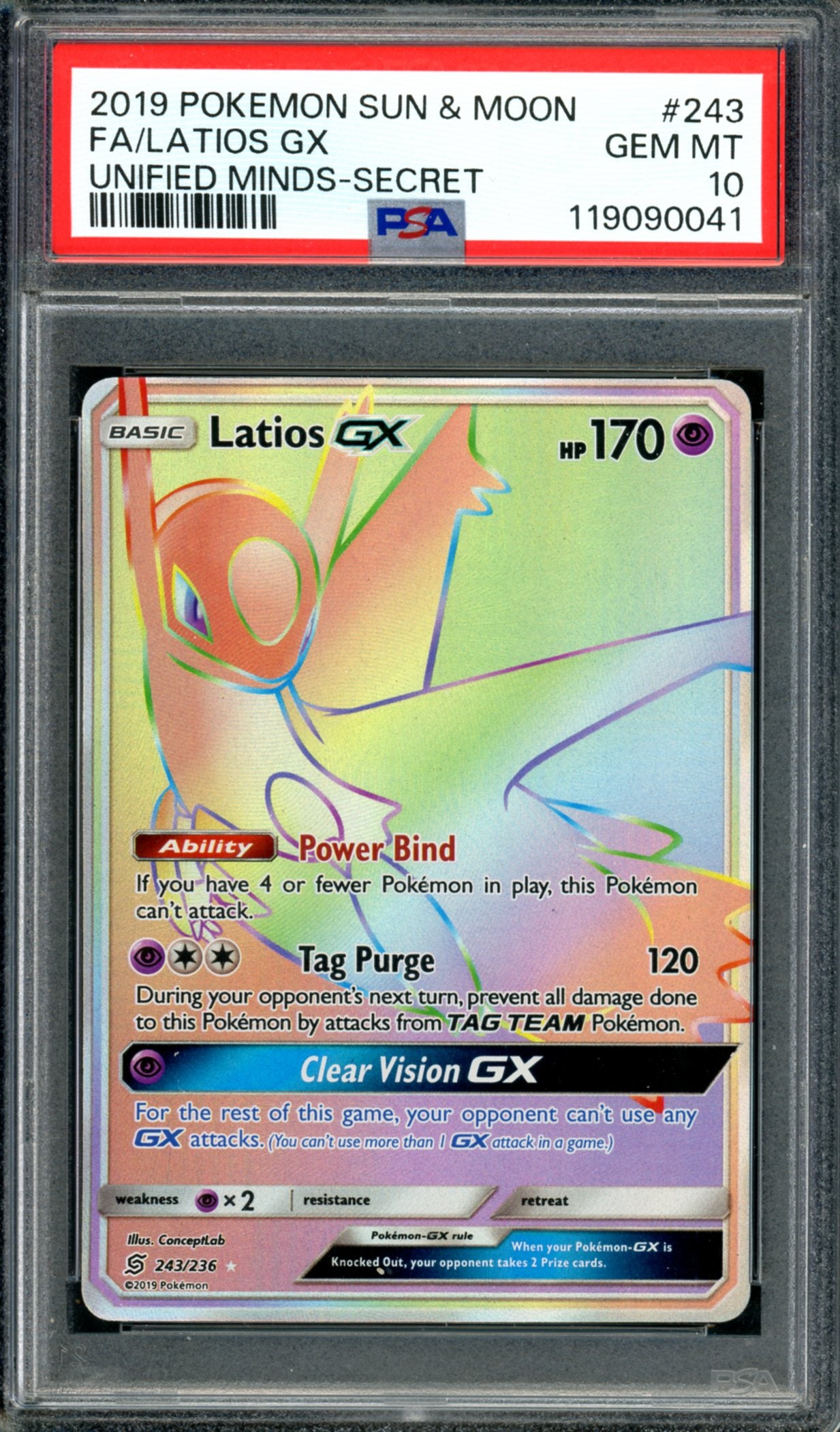 PSA 10 Latios GX (243/236) [Unified Minds]