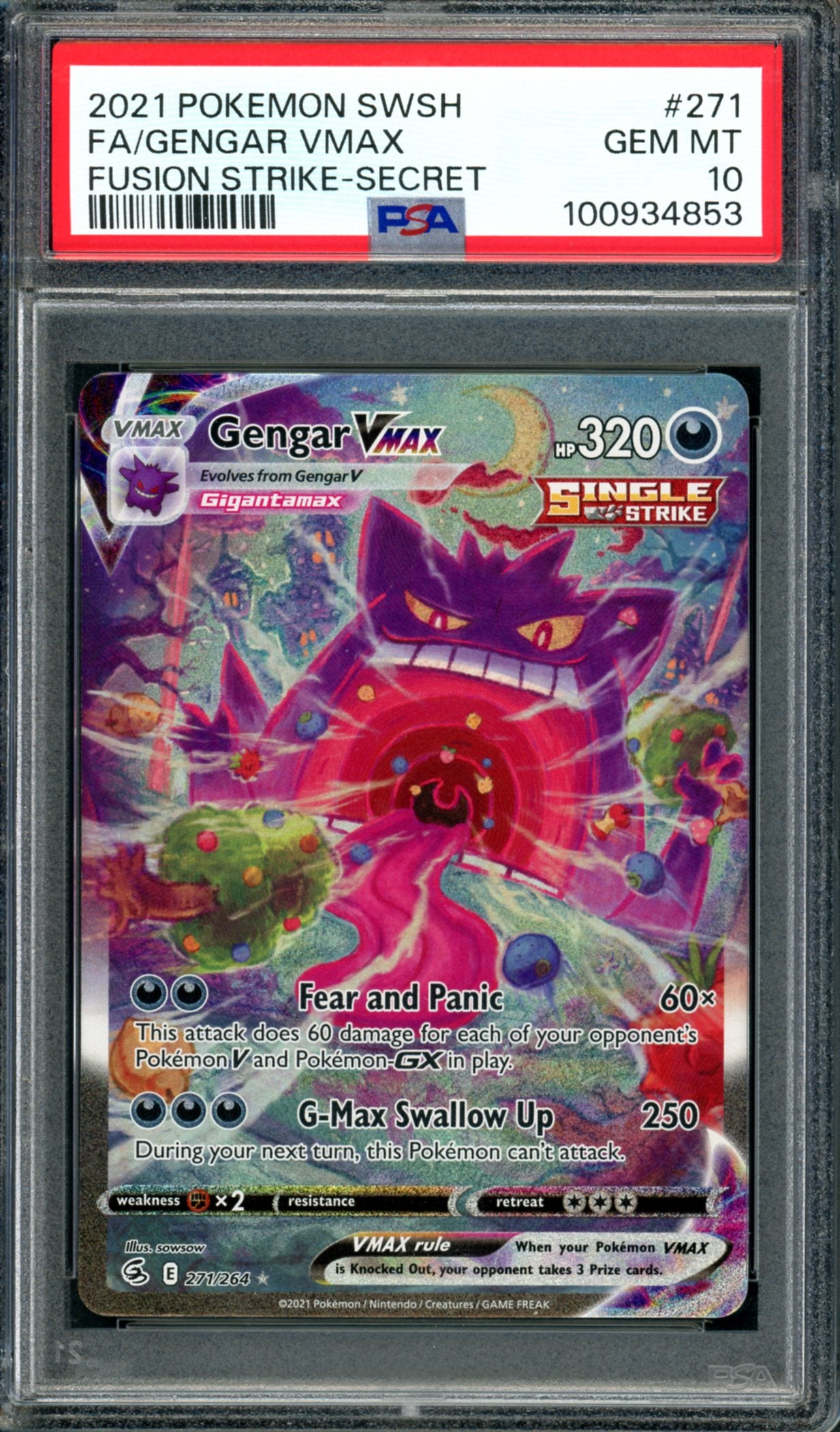 PSA 10 Gengar VMAX (271/264) [Fusion Strike]