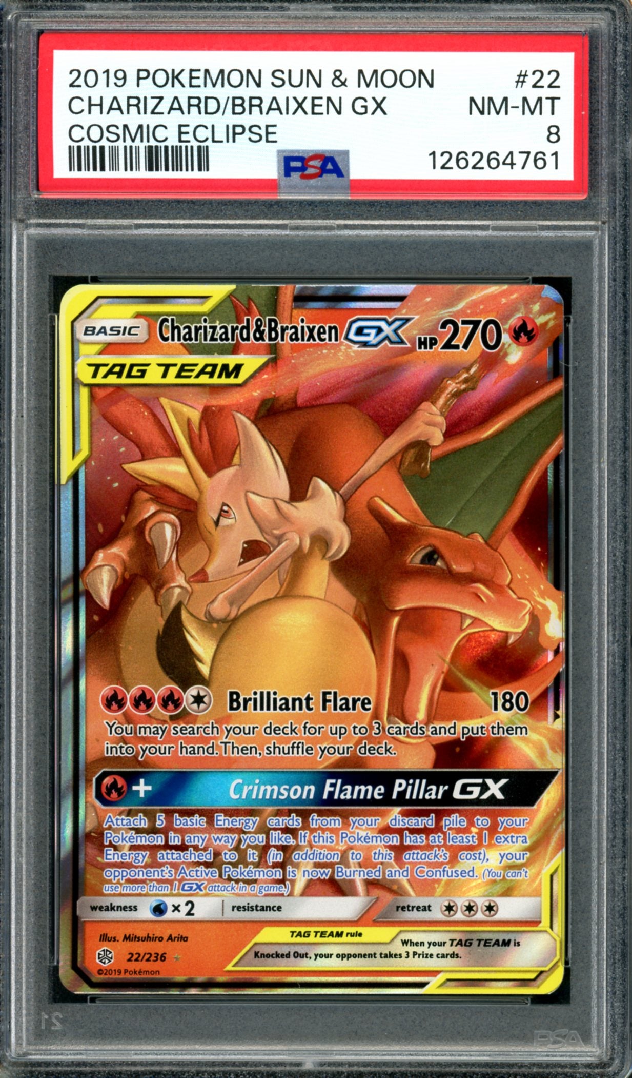 PSA 8 Charizard & Braxien GX (22/236) [Cosmic Eclipse]