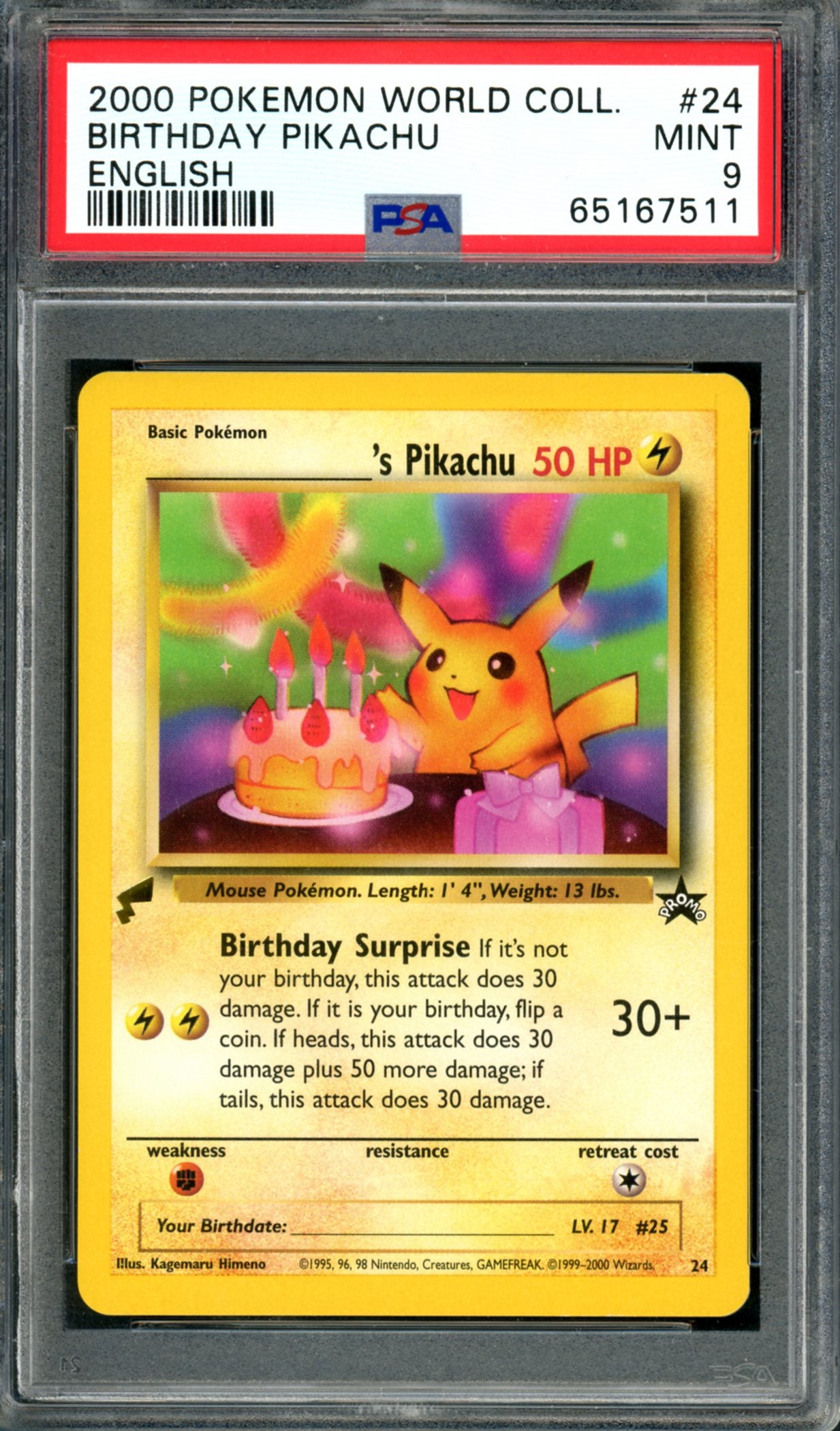 PSA 9 Birthday Pikachu (24) [Pokemon World Collection]