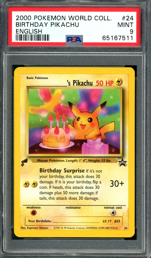 PSA 9 Birthday Pikachu (24) [Pokemon World Collection]