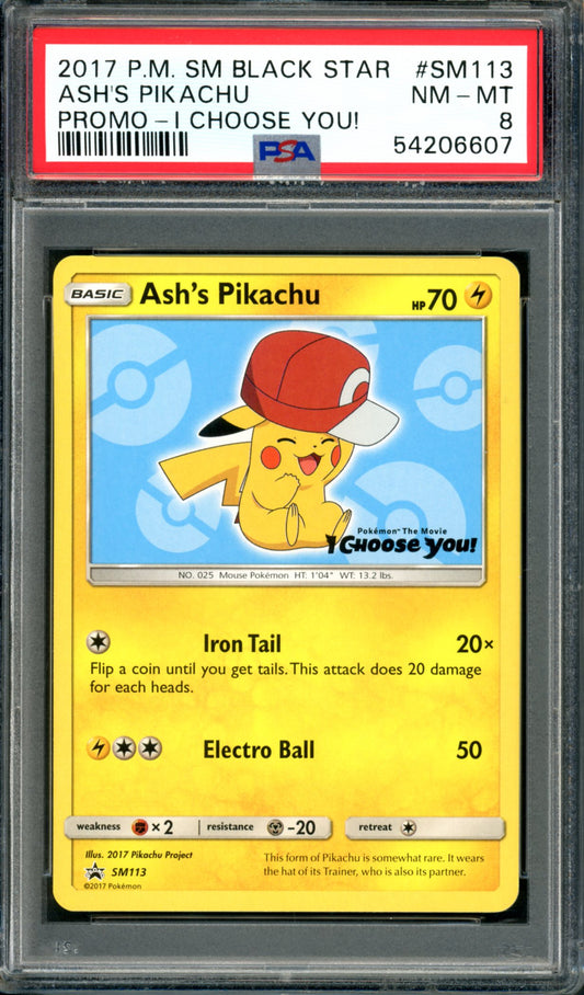 PSA 8 Ash's Pikachu (SM113) [Black Star Promo]