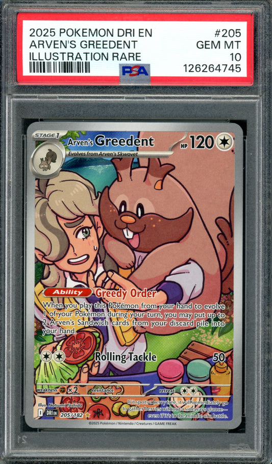 PSA 10 Arven's Greedent (205/182) [Destined Rivals]