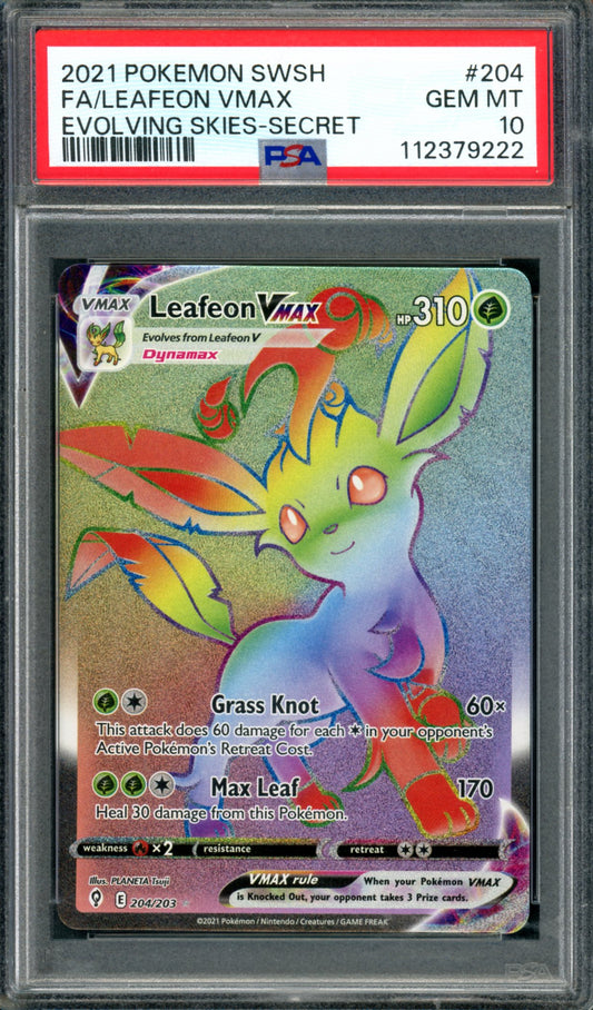 PSA 10 Leafeon VMAX (204/203) [Evolving Skies]
