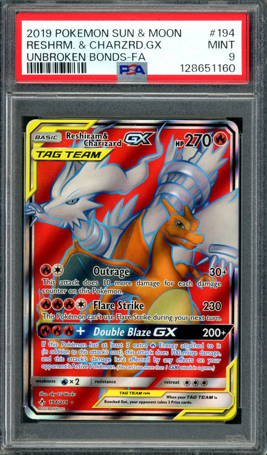 PSA 9 Charizard & Reshiram GX (194/214) [Unbroken Bonds]