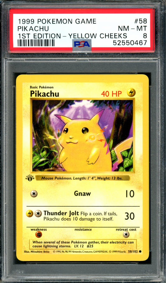 PSA 8 1st Edition Pikachu Yellow Cheeks (58/102) [Base Set]