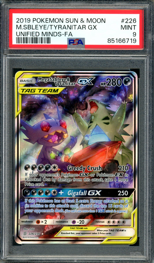 PSA 9 Mega Sableye & Tyranitar GX (226/236) [Unified Minds]
