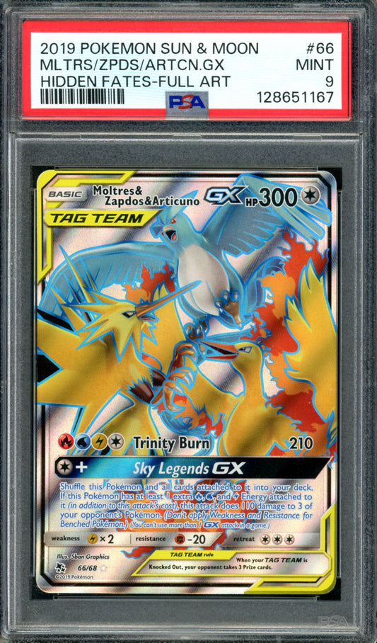 PSA 9 Moltres & Zapdos & Articuno GX (66/68) [Hidden Fates]
