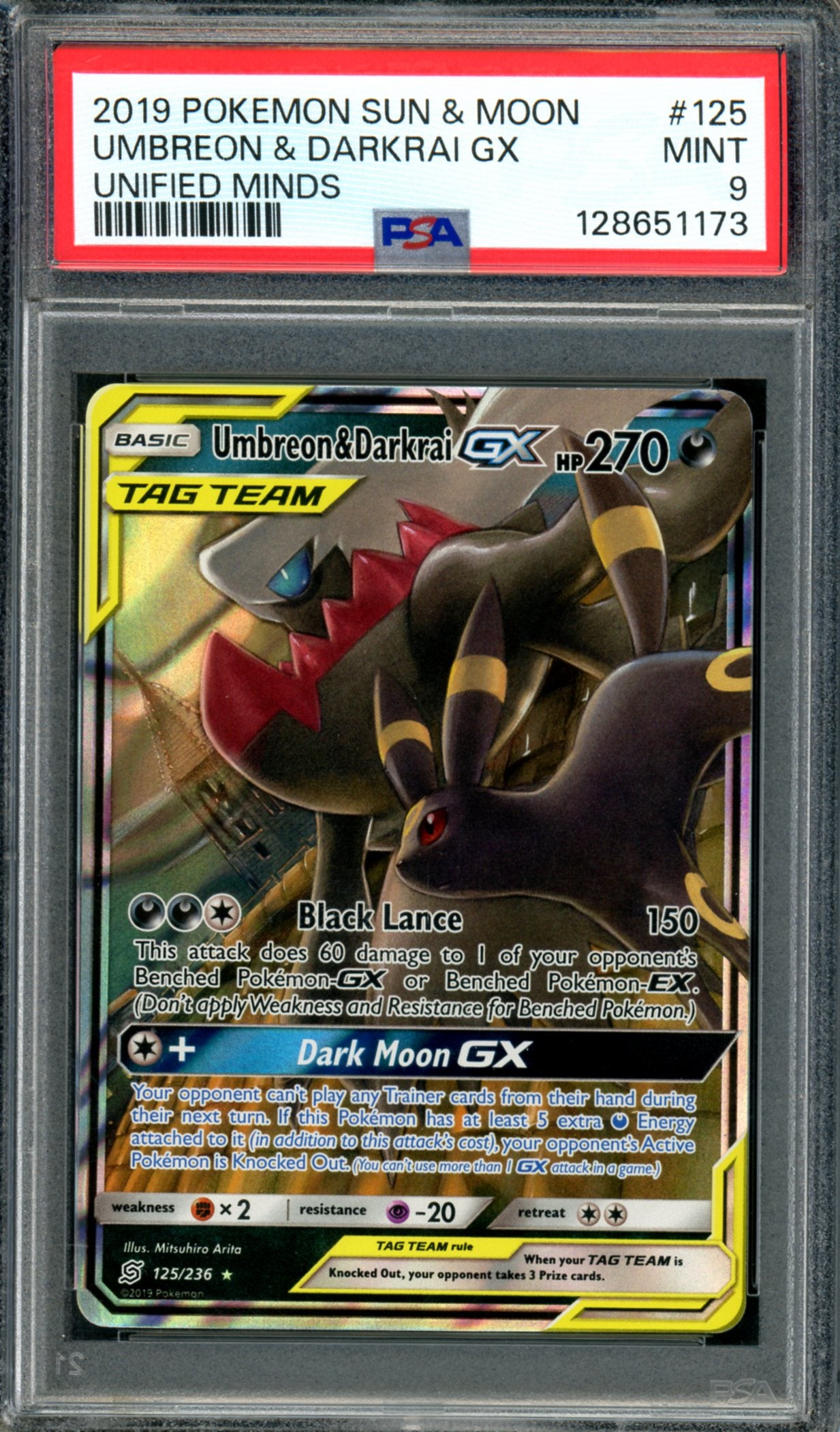 PSA 9 Umbreon & Darkrai GX (125/236) [Unified Minds]