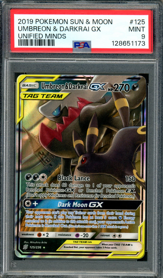 PSA 9 Umbreon & Darkrai GX (125/236) [Unified Minds]