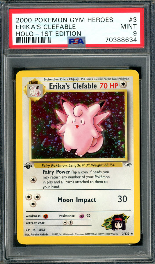 PSA 9 1st Edition Erika's Clefable (3/132) [Gym Heroes]